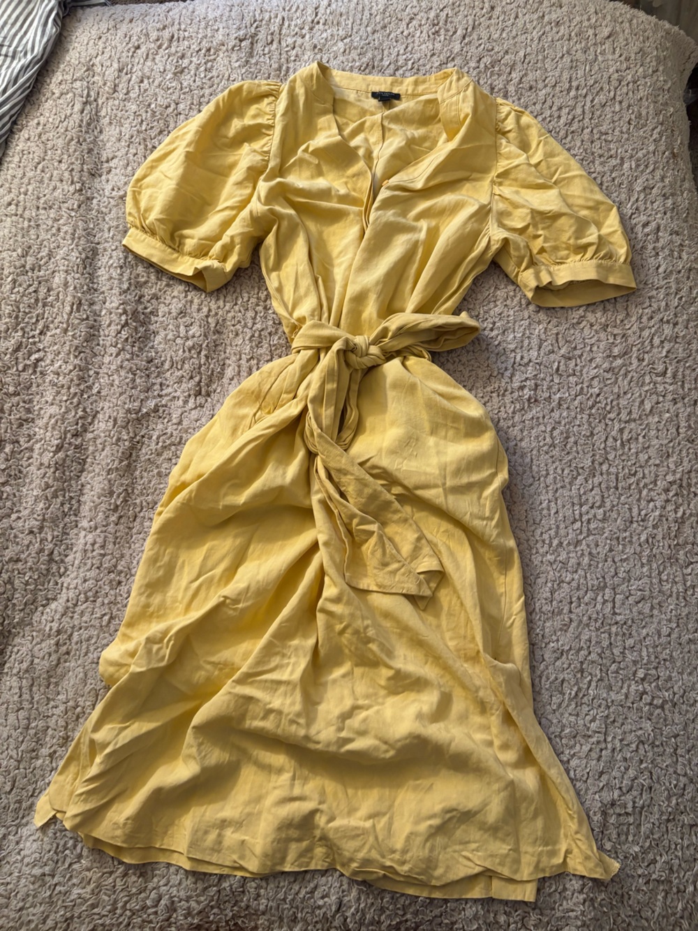 Ann Taylor Yellow Tie-Waist Midi Dress